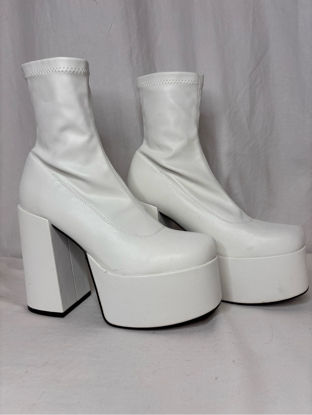 White Platform Sock Boot Heels - Women's Fashion Boots